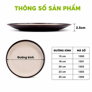 Bộ Đĩa Thái Tròn 2 Màu Mặt Nhám Gốm Sứ Cao Cấp GD93 - Đĩa Sứ Tròn Mặt Nhám Viền Nâu Trang Trí Bàn Ăn