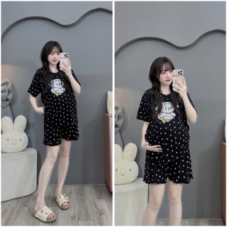BỘ BẦU - BỘ SAU SINH -BỘ ĐÙI COTONG CHẤM BI HÌNH VỊT XINH-5 màu, quần có chun chỉnh