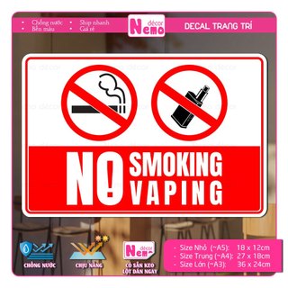 Decal Cấm Hút Thuốc, Sticker Biển Báo Không Hút Thuốc Dùng Cho Quán Nước, Quán Ăn, Công Ty, Nơi Công Cộng, Chống Nước.