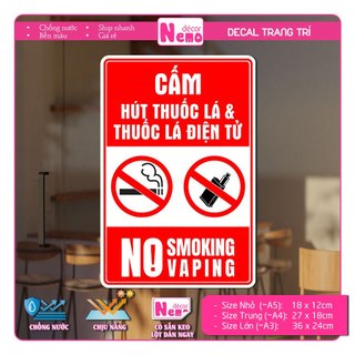 Decal Cấm Hút Thuốc, Sticker Biển Báo Không Hút Thuốc Dùng Cho Quán Nước, Quán Ăn, Công Ty, Nơi Công Cộng, Chống Nước.