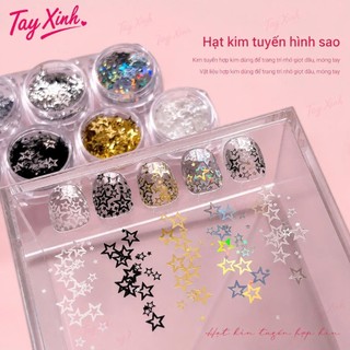 Combo 3 Màu Hạt Kim Tuyến Hình Sao Nail Tay Xinh – Trang Trí Móng 3D Lấp Lánh, Kim Tuyến Sao Bạc Trắng Cực Quang