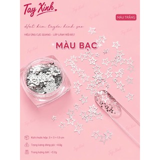 Combo 3 Màu Hạt Kim Tuyến Hình Sao Nail Tay Xinh – Trang Trí Móng 3D Lấp Lánh, Kim Tuyến Sao Bạc Trắng Cực Quang