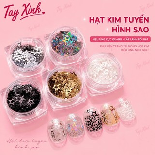 Combo 3 Màu Hạt Kim Tuyến Hình Sao Nail Tay Xinh – Trang Trí Móng 3D Lấp Lánh, Kim Tuyến Sao Bạc Trắng Cực Quang