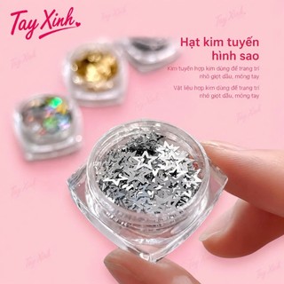 Combo 3 Màu Hạt Kim Tuyến Hình Sao Nail Tay Xinh – Trang Trí Móng 3D Lấp Lánh, Kim Tuyến Sao Bạc Trắng Cực Quang