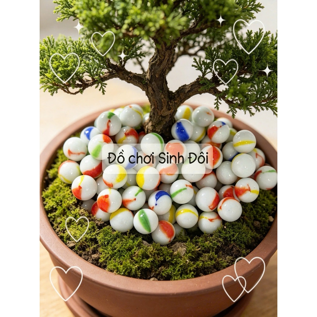 bi thủy tinh lớn 25mm màu trắng sữa có khía  – Bi ve tuổi thơ, dùng trang trí rất xinh