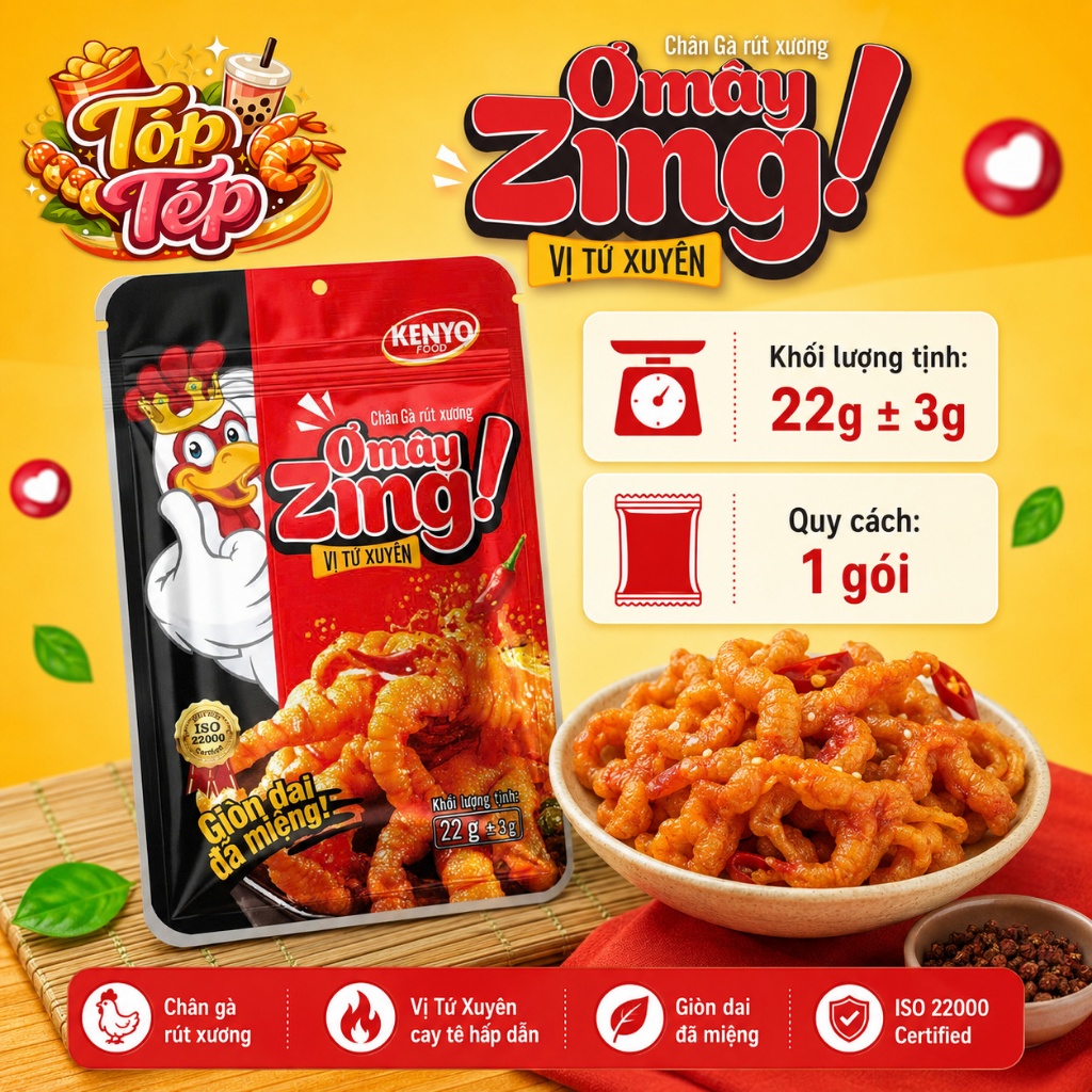 Combo 1/3/5 Túi Chân gà rút xương Oyangzing vị Tứ Xuyên 22g ±3 - Ăn Vặt Cay Ngon