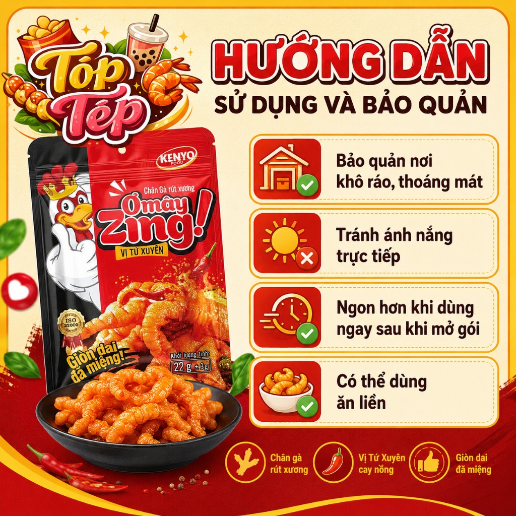 Combo 1/3/5 Túi Chân gà rút xương Oyangzing vị Tứ Xuyên 22g ±3 - Ăn Vặt Cay Ngon
