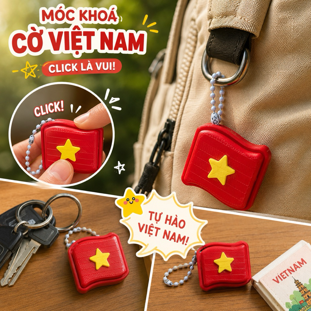 🇻🇳 Móc Khóa Cờ Việt Nam Click Được – Fidget Mini Giải Tỏa Stress