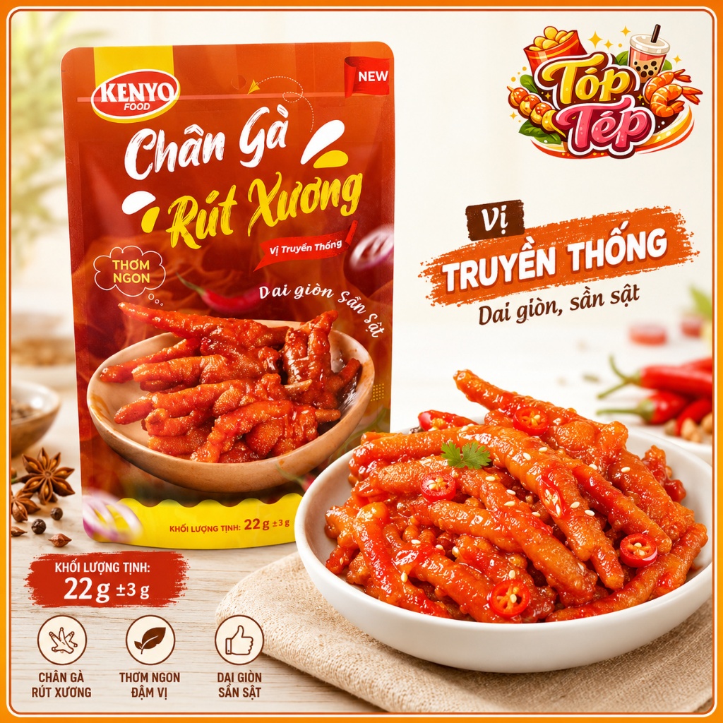 Combo 1/3/5 Túi Chân gà rút xương KENYO vị truyền thống 22g ±3 - Ăn Vặt Cay Ngon
