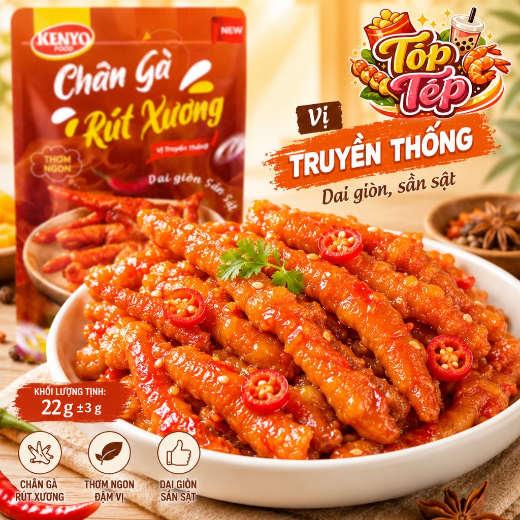 Combo 1/3/5 Túi Chân gà rút xương KENYO vị truyền thống 22g ±3 - Ăn Vặt Cay Ngon