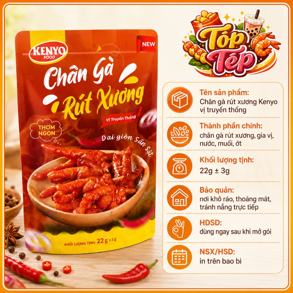 Combo 1/3/5 Túi Chân gà rút xương KENYO vị truyền thống 22g ±3 - Ăn Vặt Cay Ngon