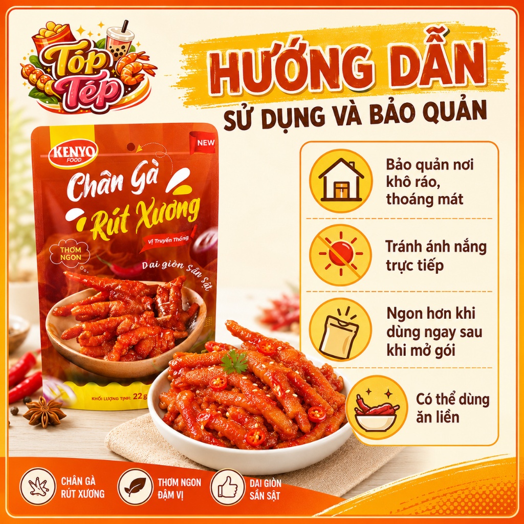 Combo 1/3/5 Túi Chân gà rút xương KENYO vị truyền thống 22g ±3 - Ăn Vặt Cay Ngon