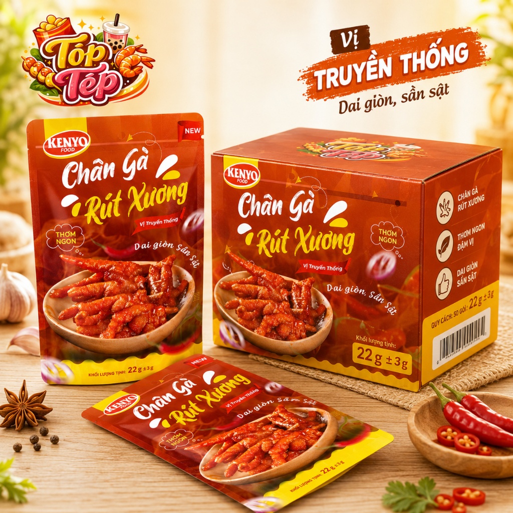 Combo 1/3/5 Túi Chân gà rút xương KENYO vị truyền thống 22g ±3 - Ăn Vặt Cay Ngon