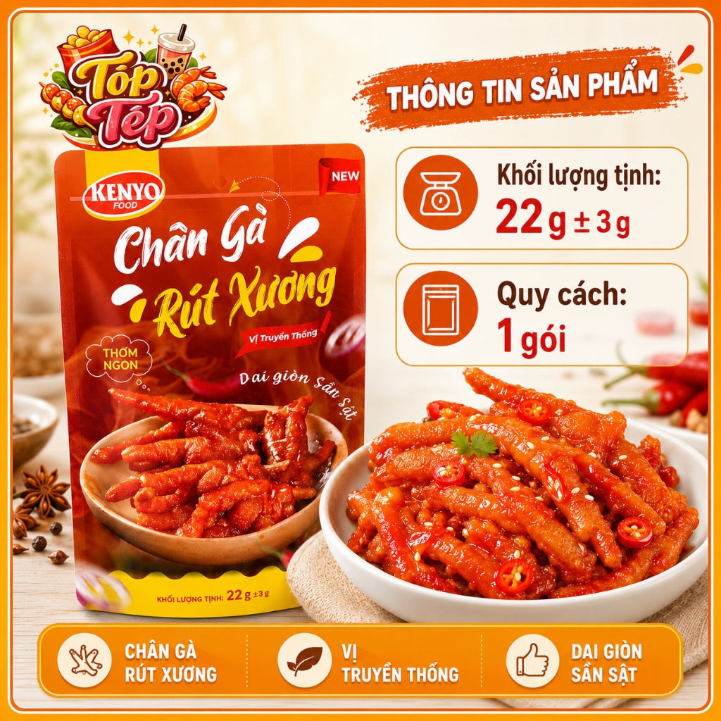 Combo 1/3/5 Túi Chân gà rút xương KENYO vị truyền thống 22g ±3 - Ăn Vặt Cay Ngon