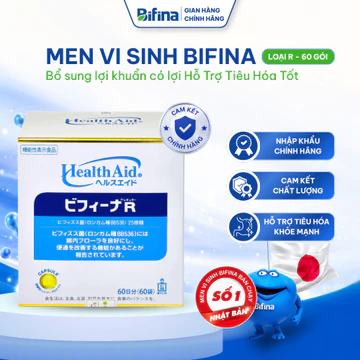 Men vi sinh Bifina R Nhật Bản hộp 60 gói, men tiêu hóa hỗ trợ viêm đại tràng, cải thiện tiêu hóa