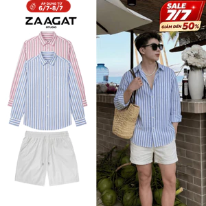 Áo Sơ Mi Nam Linen Sọc Xanh Form Rộng ZAAGAT Phù Hợp Mặc Dạo Phố Đi Biển Cho Nam Nữ