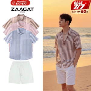 Áo Sơ Mi Kẻ Cộc Tay Vải Linen ZAAGAT Form Rộng Phù Hợp Nam Nữ Mặc Dạo Phố, Đi Biển