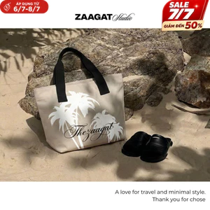 Túi Tote Canvas ZAAGAT Studio Unisex Họa Tiết Cây Dừa Phong Cách Minimal Đi Học Đi Chơi
