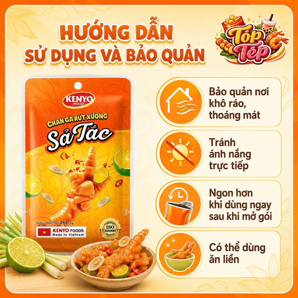 Combo 1/3/5 Túi Chân gà rút xương KENYO vị sả tắc 26g - Ăn Vặt Cay Ngon
