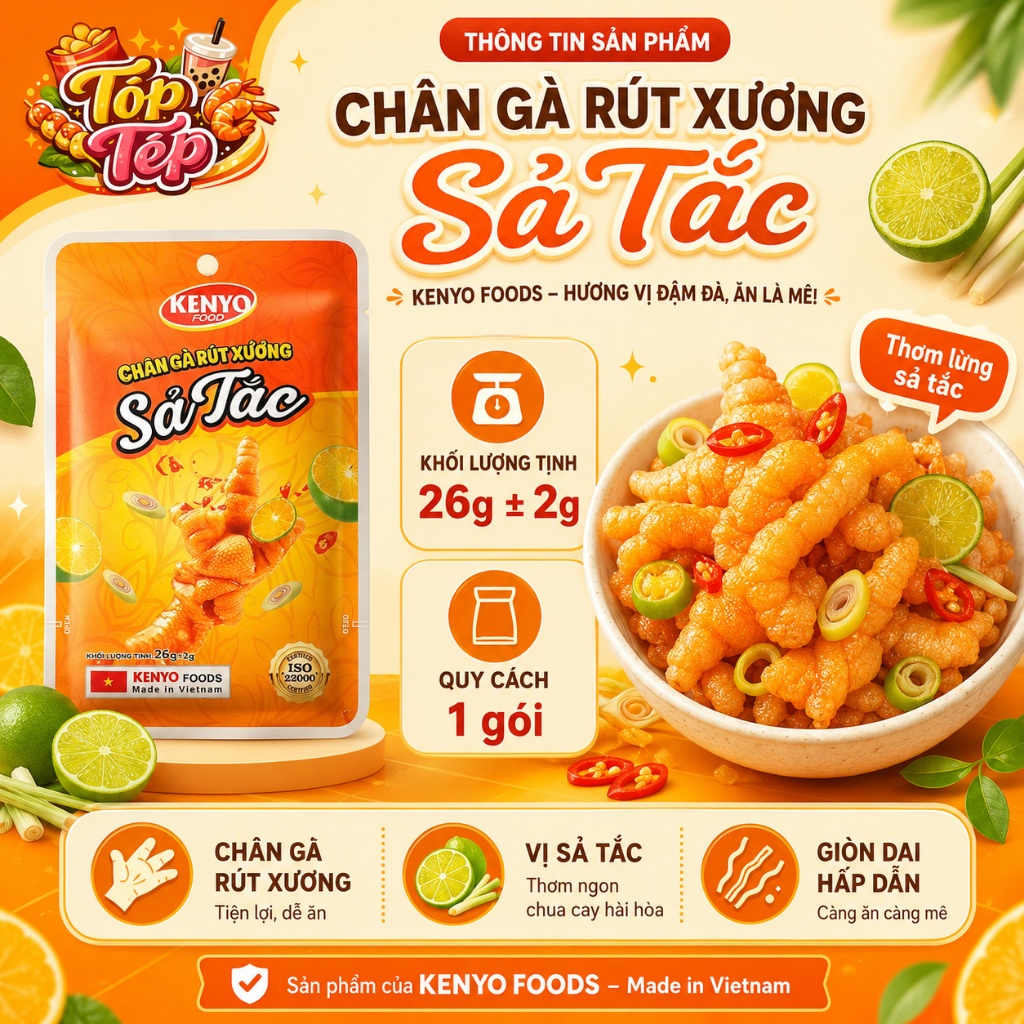 Combo 1/3/5 Túi Chân gà rút xương KENYO vị sả tắc 26g - Ăn Vặt Cay Ngon