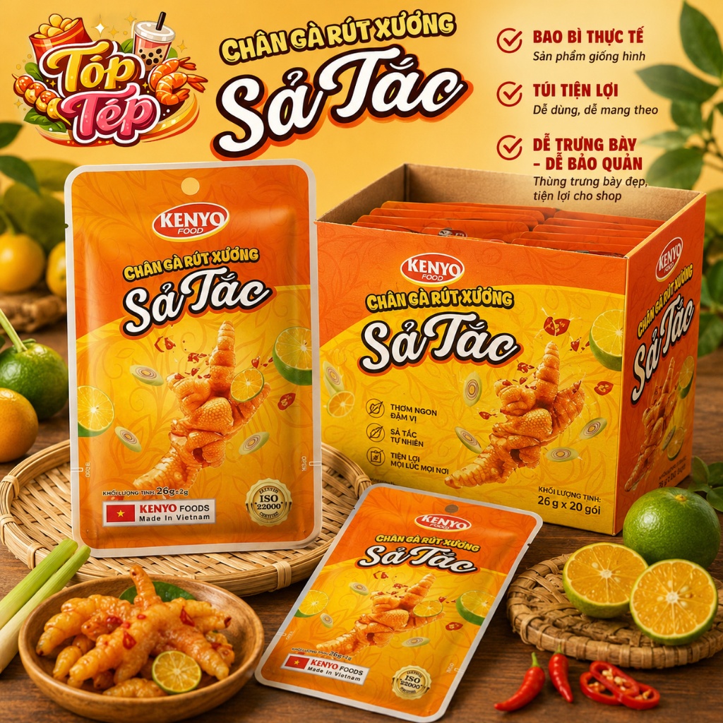 Combo 1/3/5 Túi Chân gà rút xương KENYO vị sả tắc 26g - Ăn Vặt Cay Ngon