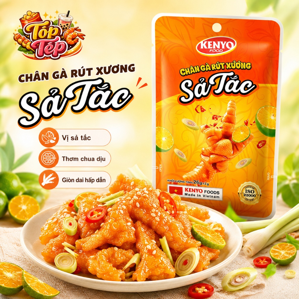 Combo 1/3/5 Túi Chân gà rút xương KENYO vị sả tắc 26g - Ăn Vặt Cay Ngon