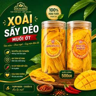 Combo 2 Hủ Xoài Sấy Dẻo + Xoài Sấy Dẻo Muối Ớt Nguyên Miếng (Có Video) |Kim An Minh Food