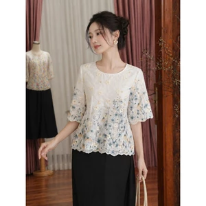 Áo Kate Vy Anh Fashion Thiết Kế Thêu Hoa AN3978, Dáng Suông Che Bụng, Nhẹ Mát, Mặc Đi Chùa