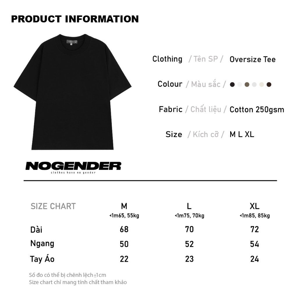Áo Thun Trơn NOGENDER Form Oversize - Cotton 250gsm 2 Chiều