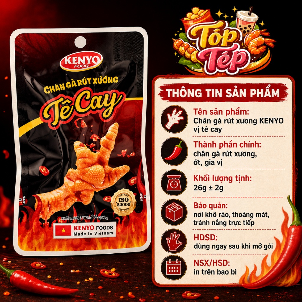 Combo 5/10/20 Túi, Chân gà rút xương KENYO vị tê cay 26g - Ăn Vặt Cay Ngon