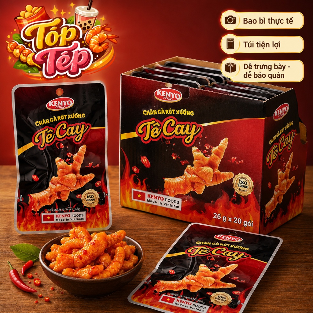 Combo 5/10/20 Túi, Chân gà rút xương KENYO vị tê cay 26g - Ăn Vặt Cay Ngon