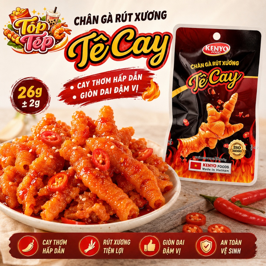 Combo 5/10/20 Túi, Chân gà rút xương KENYO vị tê cay 26g - Ăn Vặt Cay Ngon