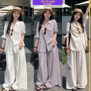 Set Sơ Mi Trắng Mix Quần Ống Suông Hàng Cao Cấp, Set Đồ Nữ Phối Đồ Đi Chơi, Đi Biển Siêu Xinh