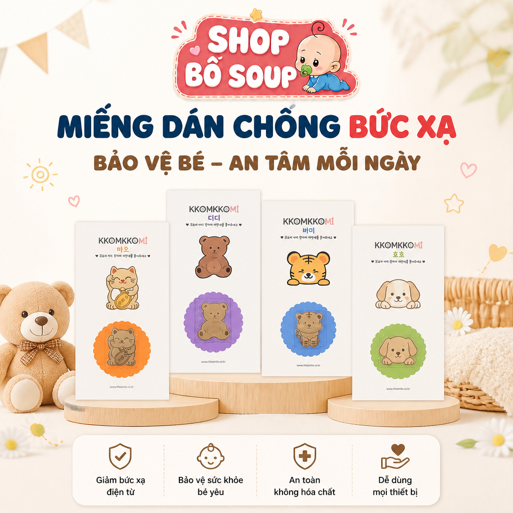 Miếng dán chống bức xạ điện thoại, miếng dán mèo thần tài chắn sóng tạo môi trường ngủ an toàn cho bé Shop Bố Soup