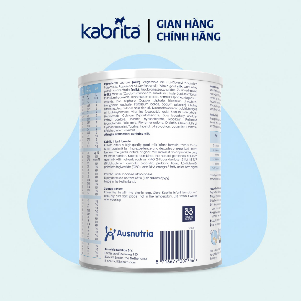 Thùng 6 lon Sữa dê Kabrita số 1 INFANT FORMULA, Lon 800g x 6, cho trẻ 0-1 tuổi, Nhập khẩu Hà Lan