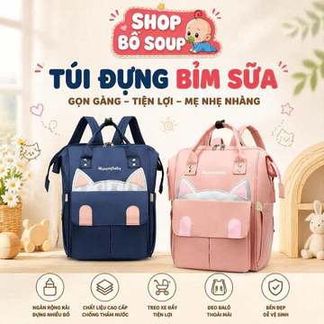 Balo bỉm sữa đa năng cho mẹ và bé,túi xách ba lô đựng đồ bỉm sữa tã cho bé sơ sinh hình Mèo cao cấp