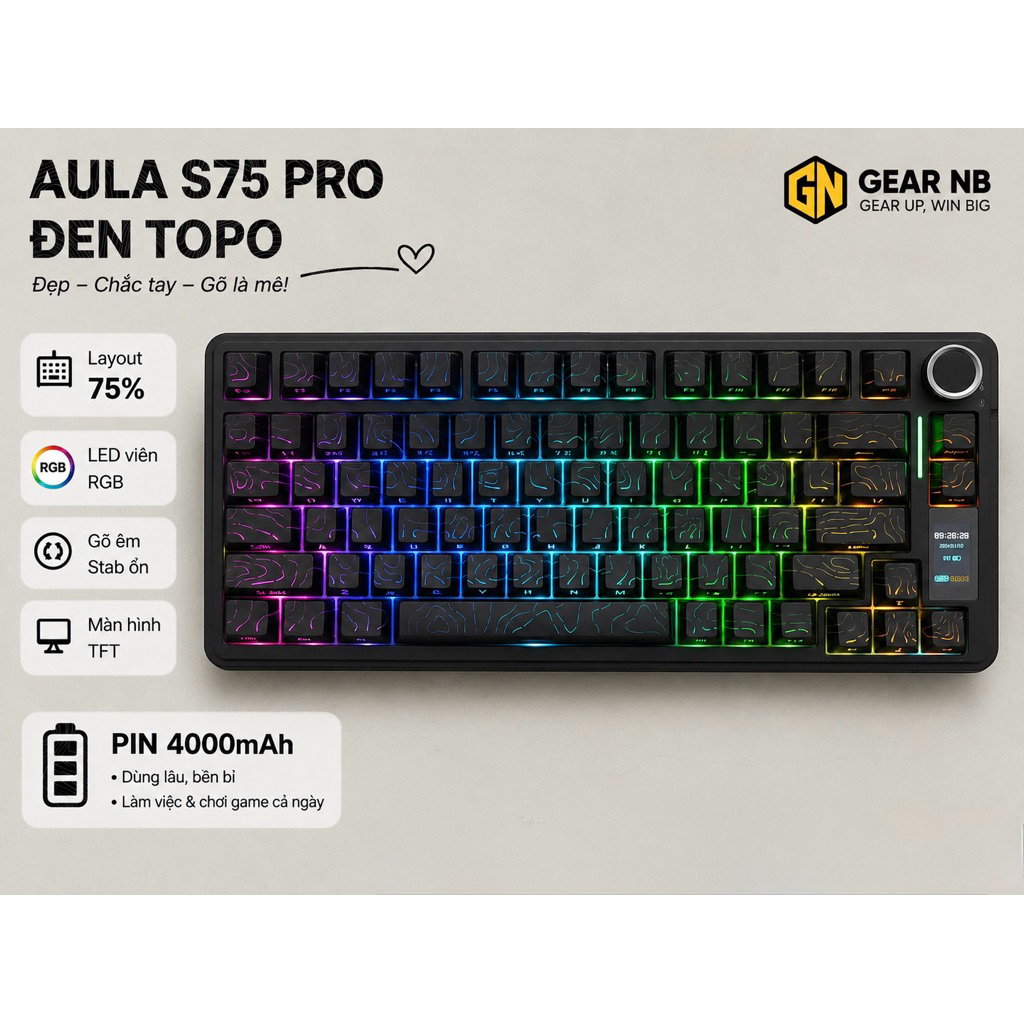 [Hoả Tốc] Bàn phím cơ không dây AULA S75 pro - Có màn led tùy chỉnh - LED RGB xuôi - 3 mode kết nối tiện lợi | BigBuy360 - bigbuy360.vn
