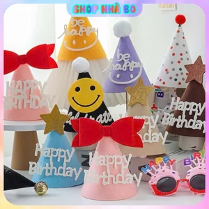 Nón Sinh Nhật Happy Birthday, Mũ Tiệc Sinh Nhật Nhà Bo Vải Nỉ Dễ Thương Phong Cách Hàn Quốc