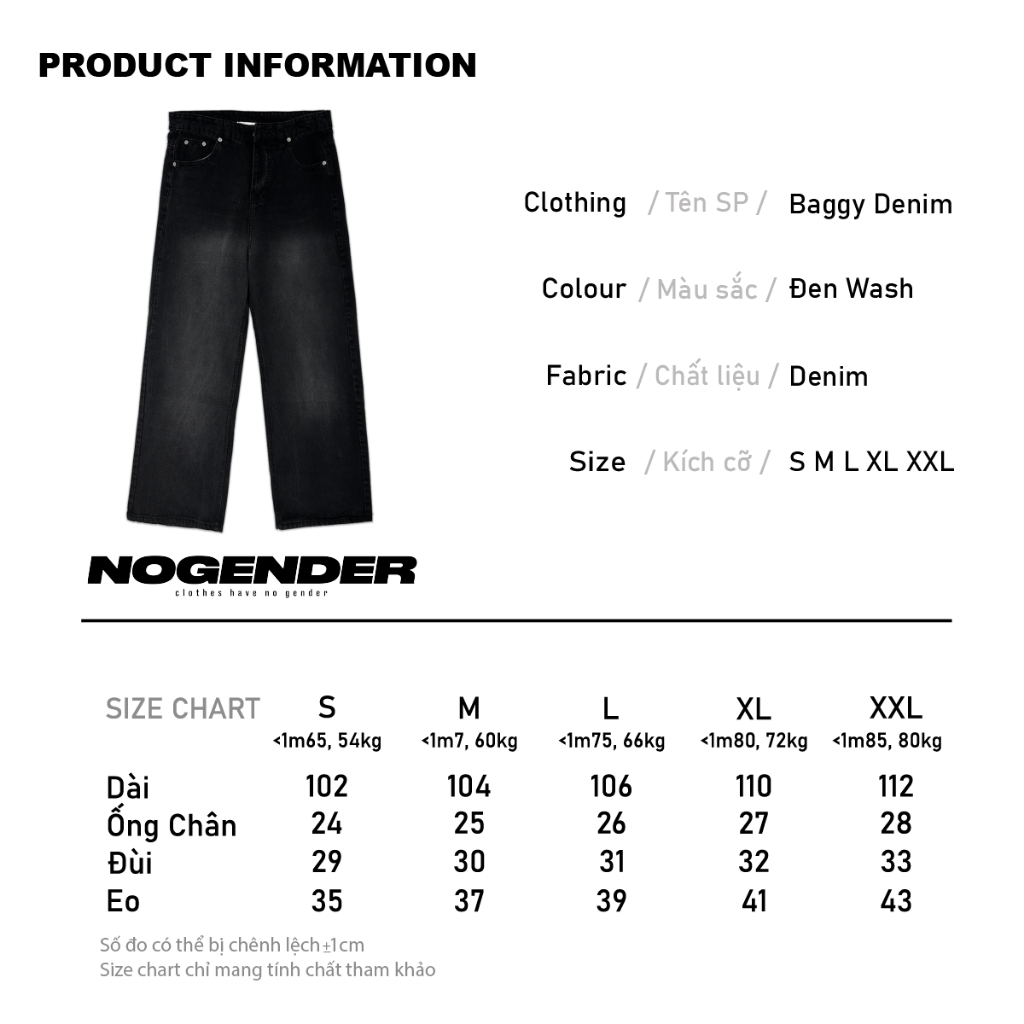 Quần Baggy Denim Màu Đen Wash