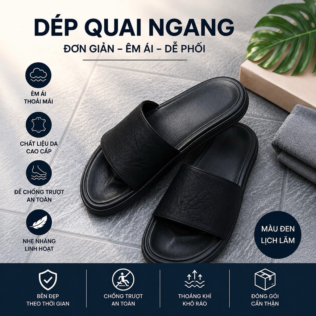 DÉP NAM QUAI DA MỘT BẢN CAO CẤP ( KHÂU QUAI - ĐẾ CAO SU )