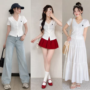 Áo Kiểu Thun Nữ Bigsize Tay Ngắn Cổ Phối Ren, Áo 3in1 Mix Với Chân Váy Quần Jeans Đi Biển Chơi Học AT9116