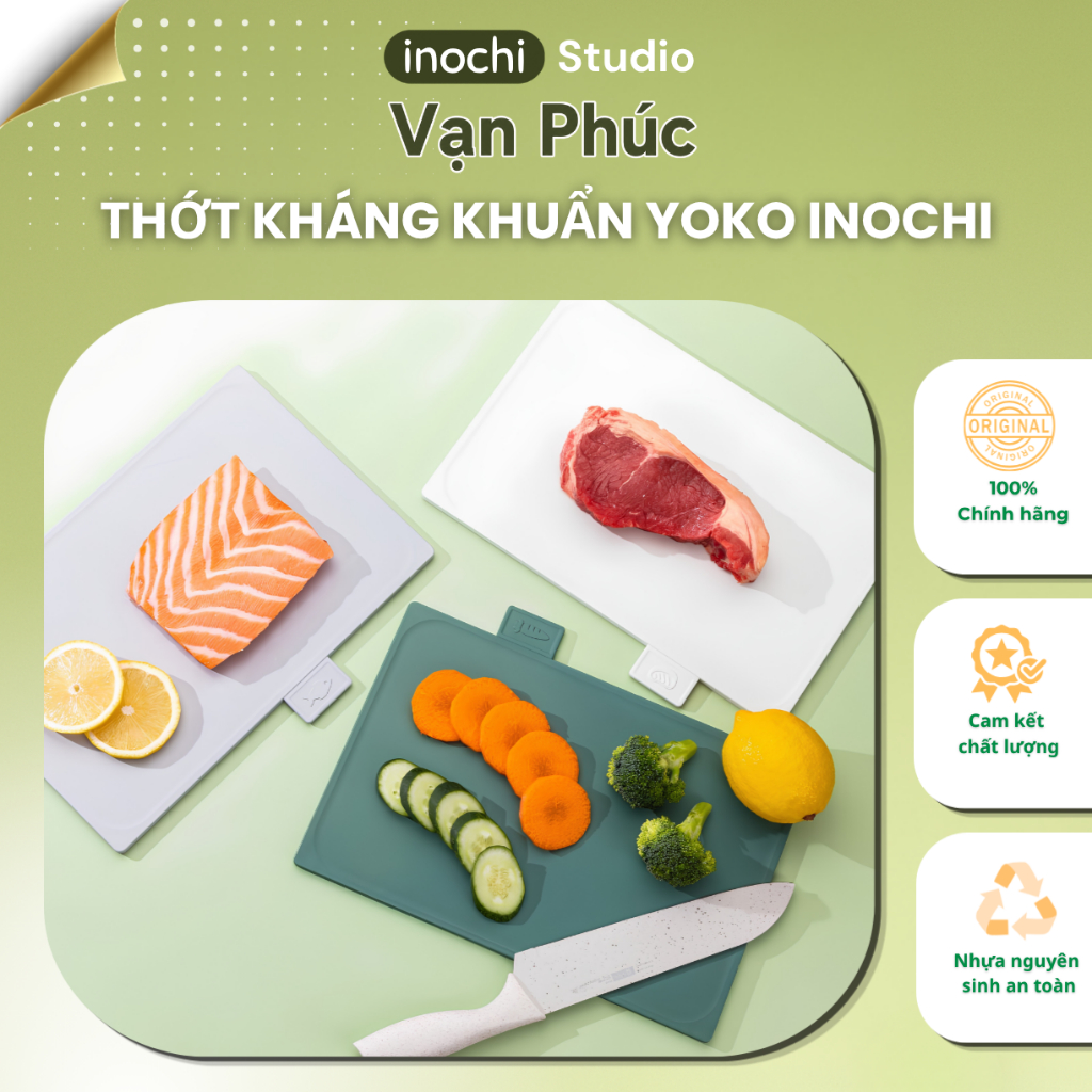 Thớt nhựa đa năng Yoko inochi, thiết kế chống trượt, chất liệu nhựa PP có ion Bạc Ag+ kháng khuẩn