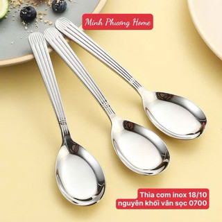 Thìa cơm inox vân dọc [700], muỗng inox 304 cán ngắn 16cm O700