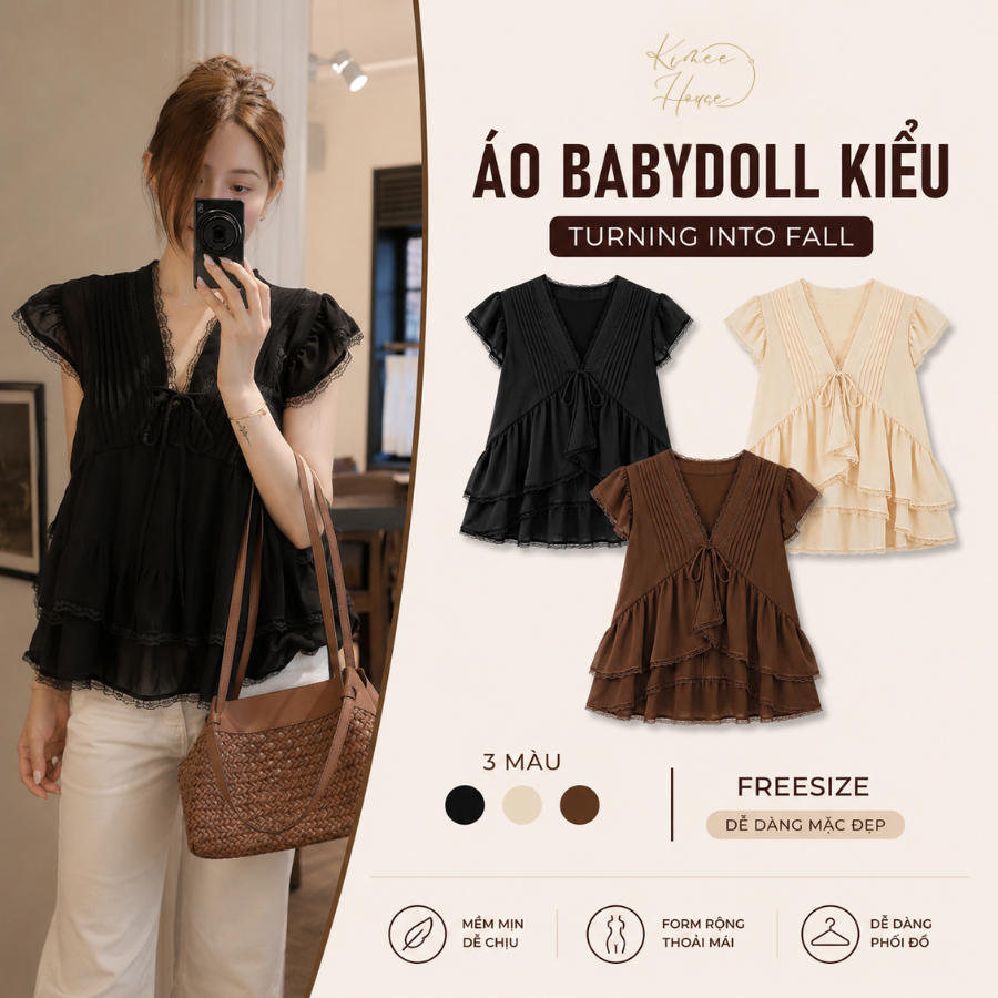 Áo Babydoll Kiểu Nữ Phối Ren Xếp Ly Bèo Tầng Phong Cách Hàn Quốc Mùa Hè Kimee - KA893