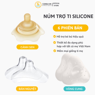 Núm trợ ti Coniu, silicon siêu mềm, bảo vệ đầu ti mẹ, ngăn bé cắn, chính hãng