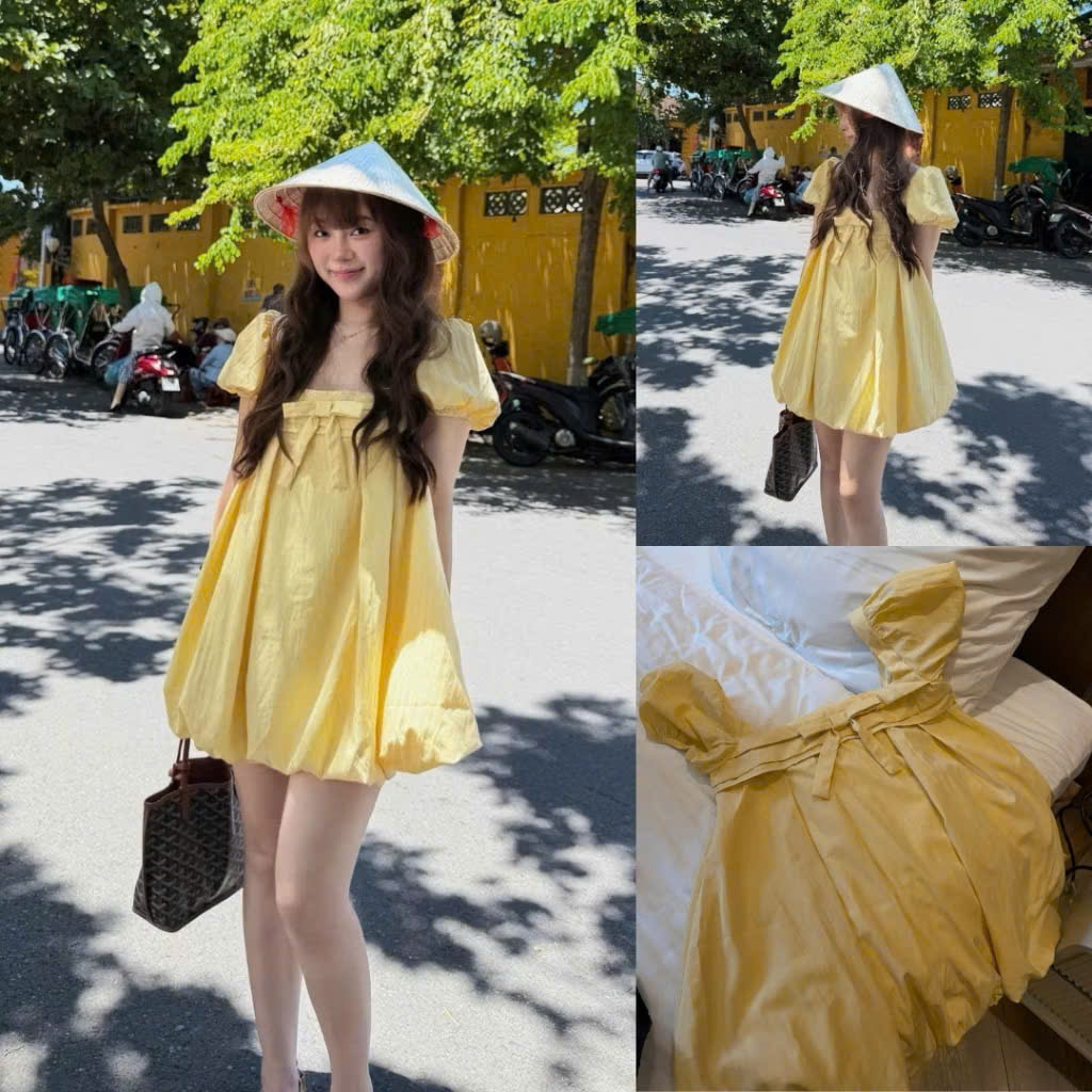 Váy Bí Dáng Phồng Nữ Đính Nơ Kèm Quần Bảo Hộ Chất Gió Mềm Vintage Tiểu Thư Hàn Quốc Joolate V879