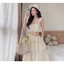 Set áo 2 dây croptop phối chân váy dài tầng bèo Set đồ nữ mặc đi biển du lịch