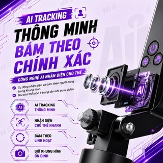 Gimbal AI VUASI Q185 Theo Dõi Khuôn Mặt Điều Khiển Thông Minh Quay 360° Tự Động , Mở Chân 1 Chạm