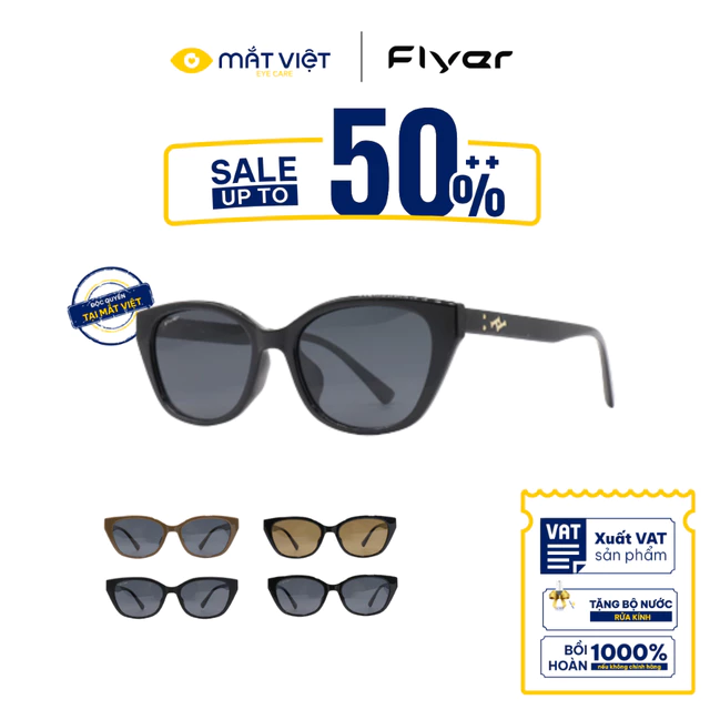 Kính Mát NỮ FLYER F61607 , Kính Mát Nhựa Cao Cấp, Kính Mát Thời Trang, Kính Mát Tròn, Mắt Kính Chính Hãng Mắt Việt