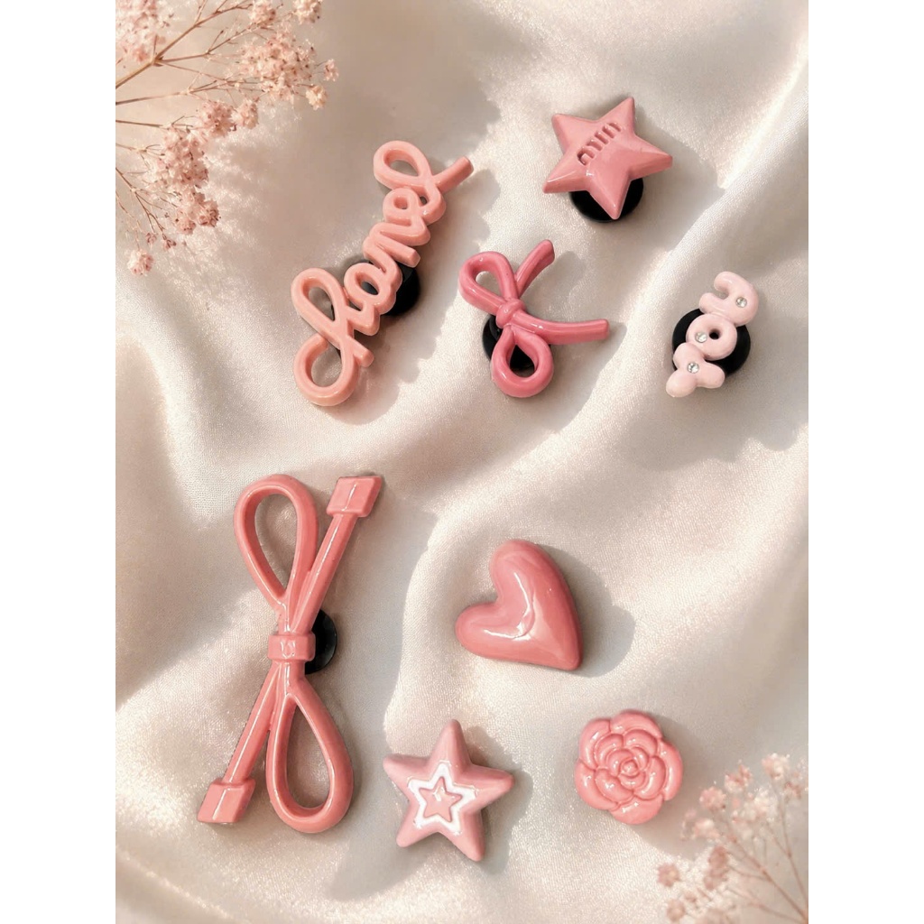 Set 10 charm gắn dép crocs sẵn nút, charm dép, sticker dép crocs gấu nâu